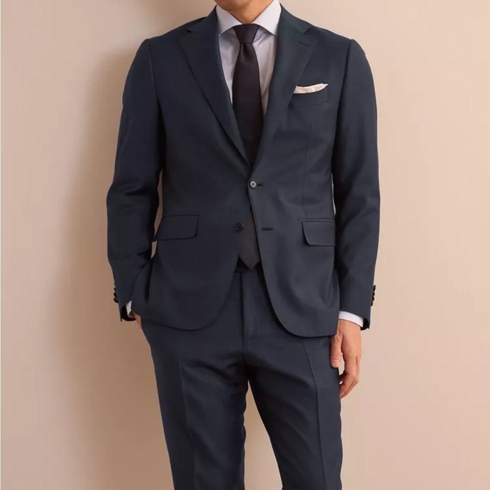 Canali Mens Suit Sz 44R Wool 3-Button Blazer Pleated Cuffed Trousers Black Italy